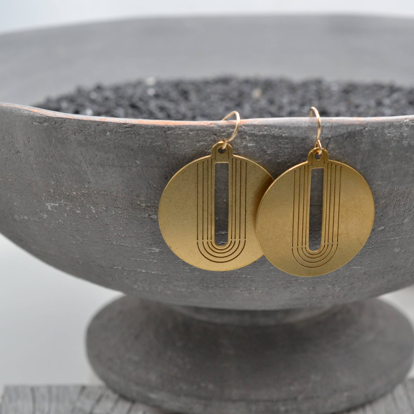 Sela+Sage - Open Arch, Circle Earrings in Worn Brass with Gold Filled