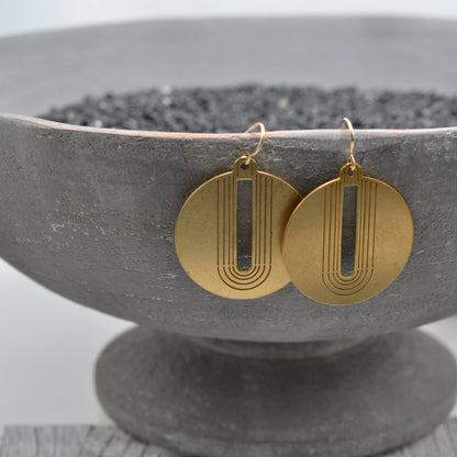 Sela+Sage - Open Arch, Circle Earrings in Worn Brass with Gold Filled