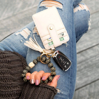 Aili's Corner - Leopard Beaded Key Ring Wallet Bracelet