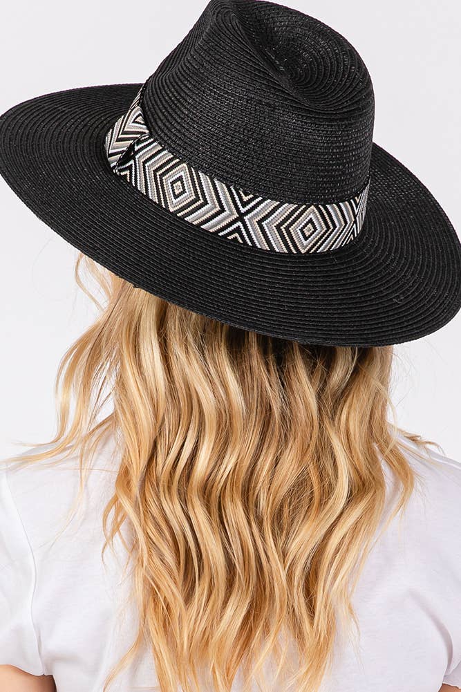 Hana - Aztec Tribal Pattern Band Straw Summer Sun Hat