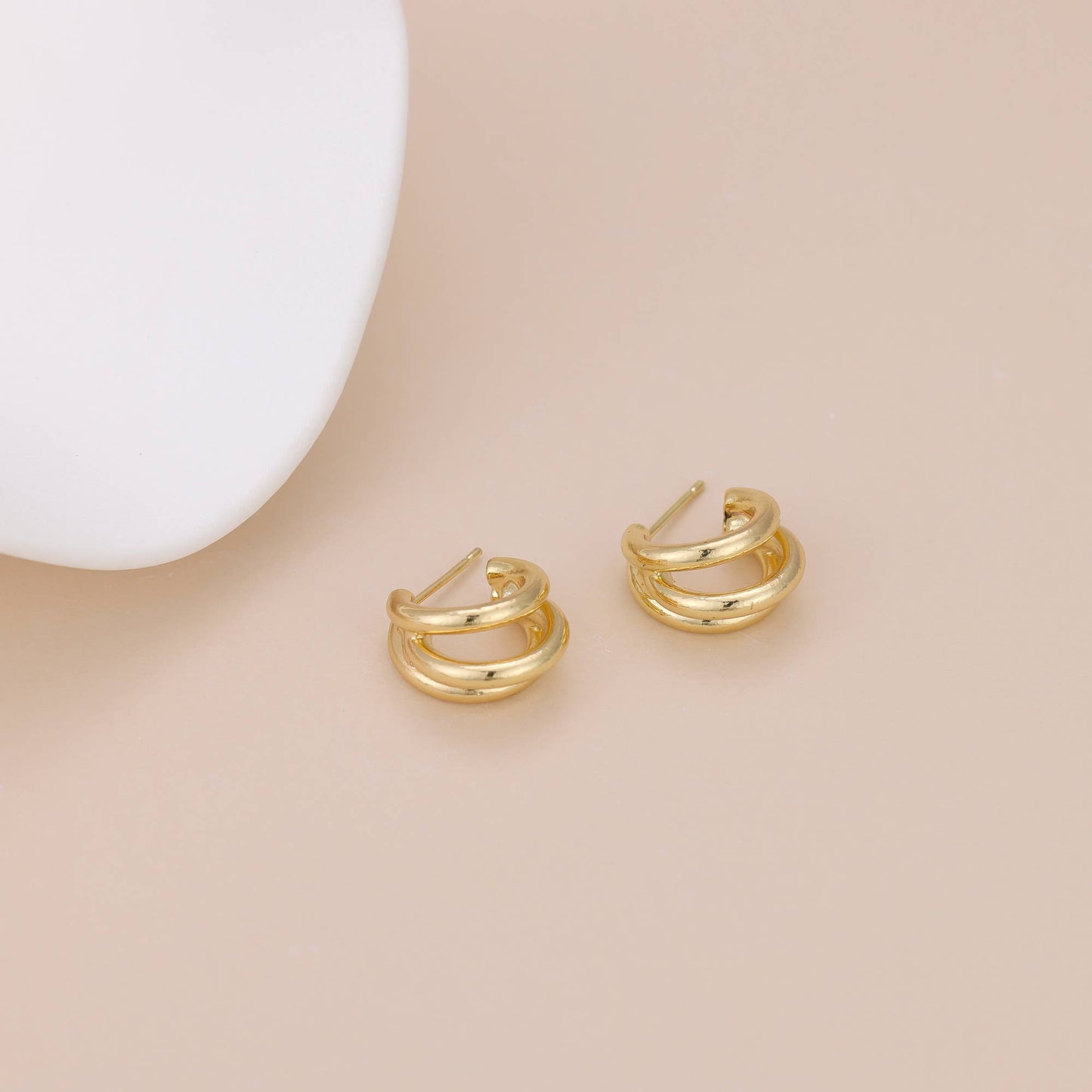 Melange Blanc - E117 triple hoop earrings, gold hoops, hoop earrings