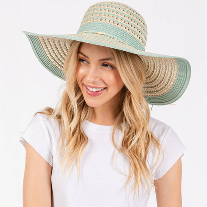 Hana - Striped Pattern Wide Brim Summer Floppy Sun Hat
