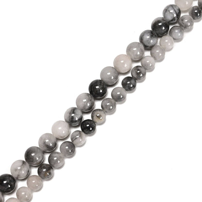 CRCBEADS - Natural Chinese Cloudy Gray Quartz Smooth Round Beads Size 8mm 10mm 15.5" Strand