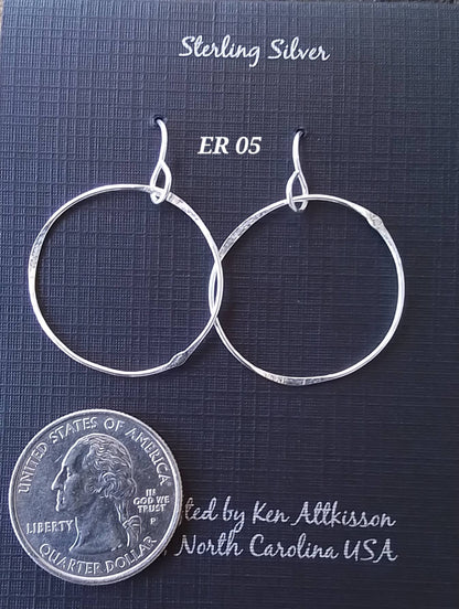 ER05 Ken’s handcrafted jewelry - Sterling Silver Earrings Large Circle