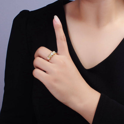 Aim Eternal - 14K Gold Filled White Enamel Baguette Heart Lined Ring | O1172