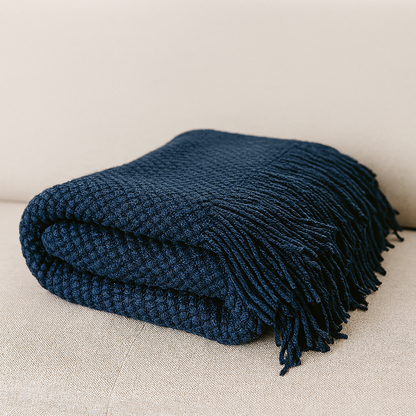 Fennco Styles - Knit Textured 50"x60" Throw Blanket with Fringe