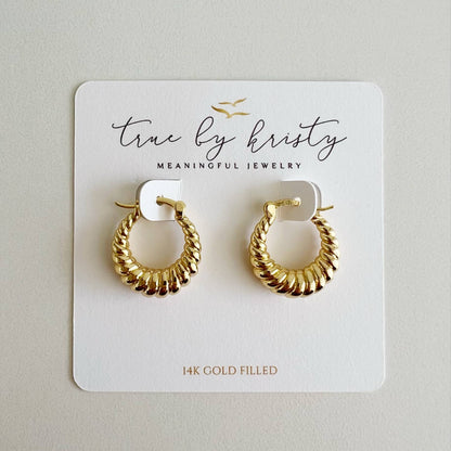True by Kristy Jewelry - Endless Weekend Croissant Twist Hoops Earrings Gold Filled