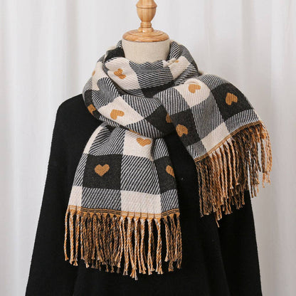 Funkyrel® Atzbranding Limited - Scarvii - Heart Print Plaid Winter Scarf