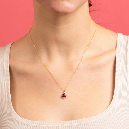 Soul & Little Rose - Ruby Teardrop Pendant Gold Necklace