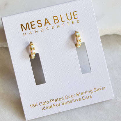 Mesa Blue - Opal Huggie Hoop Earrings - 6mm - Hypoallergenic