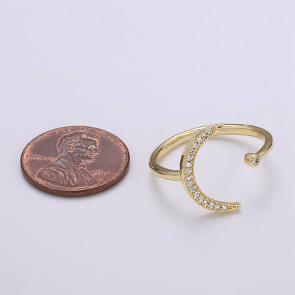 Aim Eternal - 1pc Cresent Moon Star CZ, Adjustable Gold Ring R315