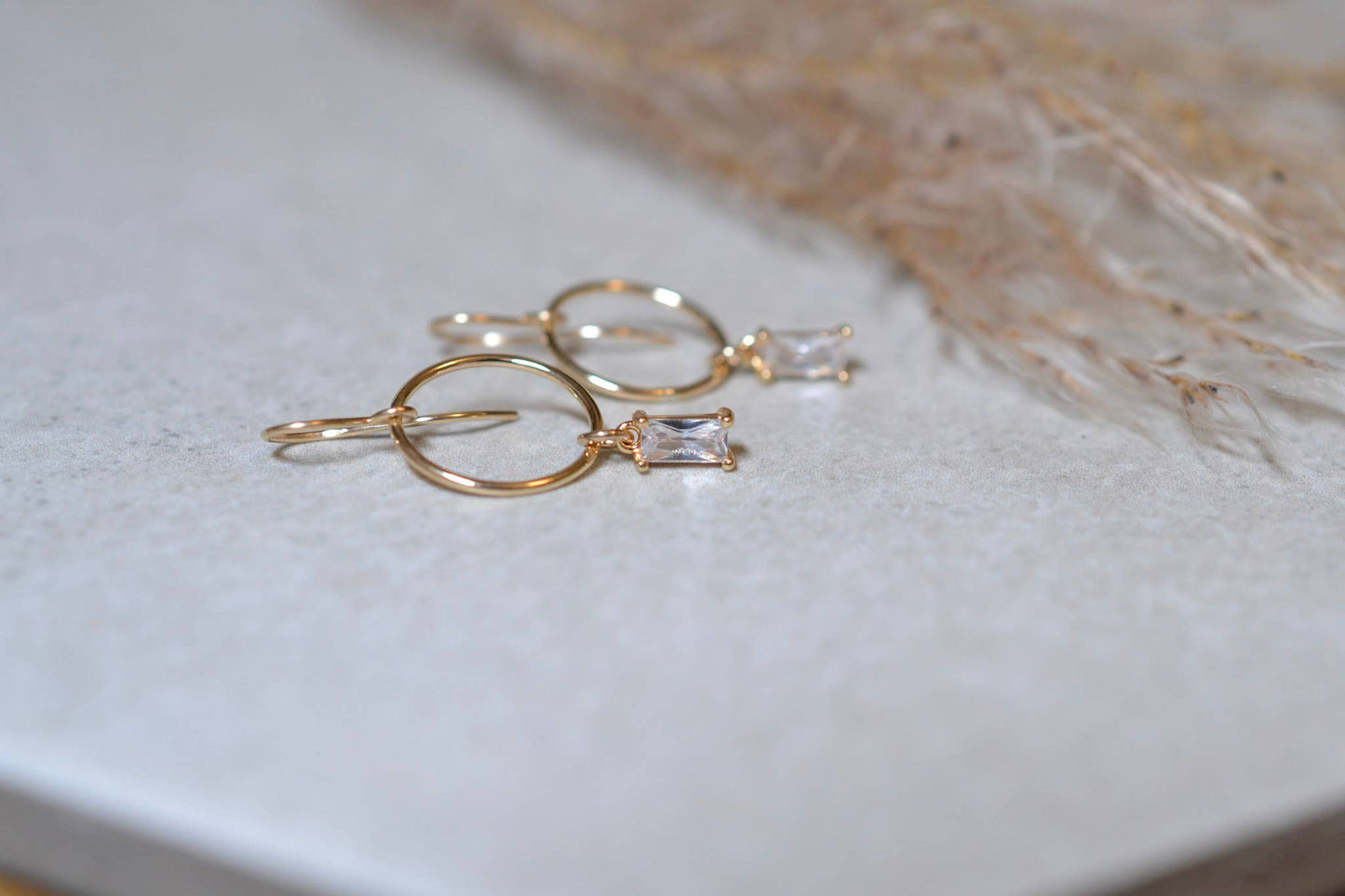 Sela+Sage - Baguette CZ, Rectangular Drops with Lightweight Circles