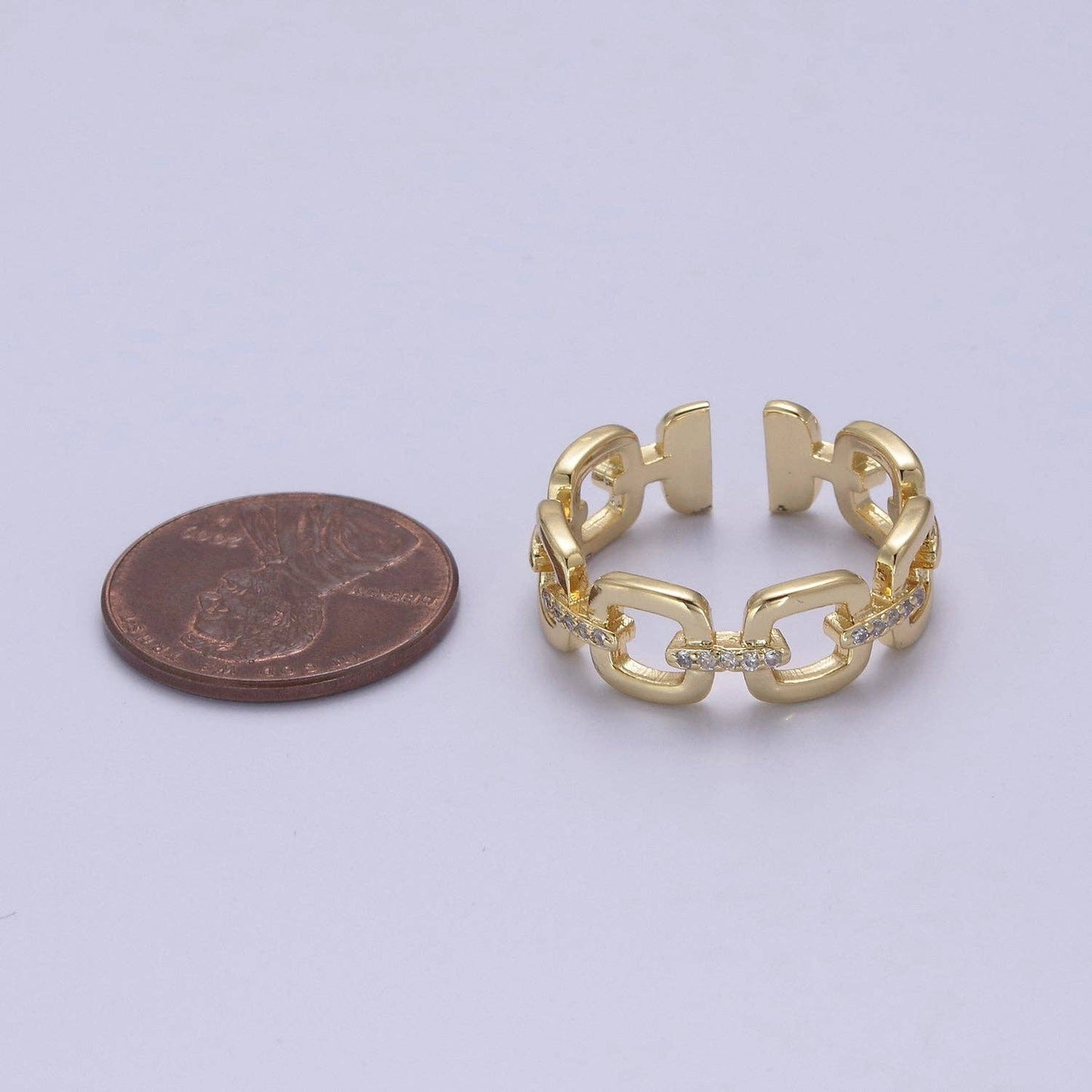 Aim Eternal - 24K Gold Filled Cable Paperclip Chain Link Ring, Dainty Micro Pave Cubic Zirconia CZ Ring S-347