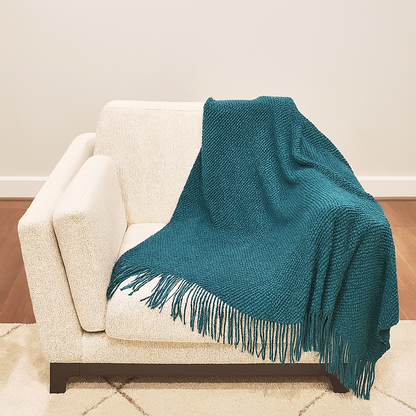 Fennco Styles - Knit Textured 50"x60" Throw Blanket with Fringe