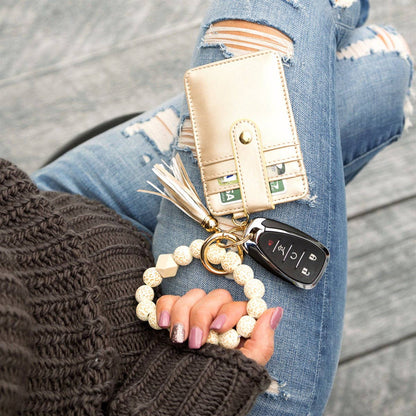 Aili's Corner - Leopard Beaded Key Ring Wallet Bracelet