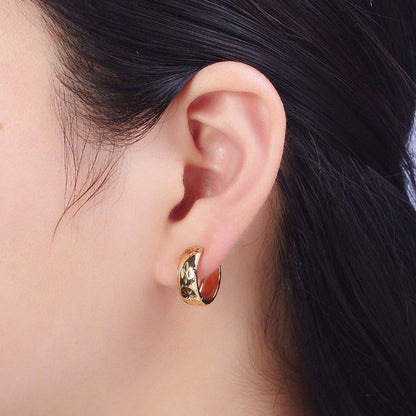 Aim Eternal - Gold Earrings with Textured North Star Carved Wide Small Huggie Hoop Earrings - X828