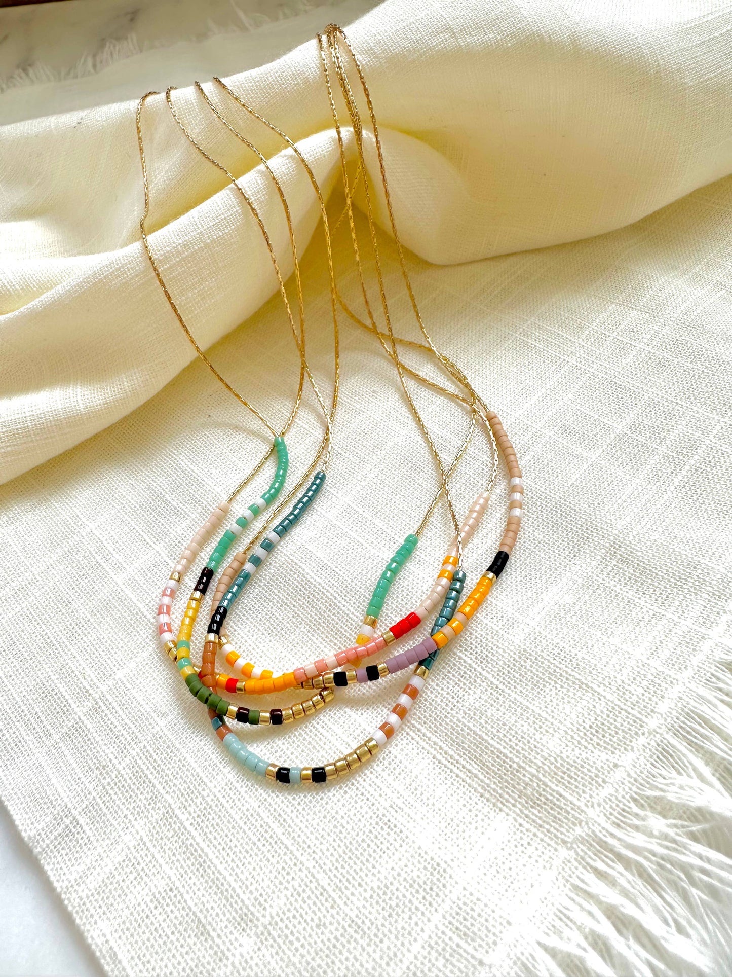 Ocean Breakup - Thin Beaded Necklace - Color Mix Collection