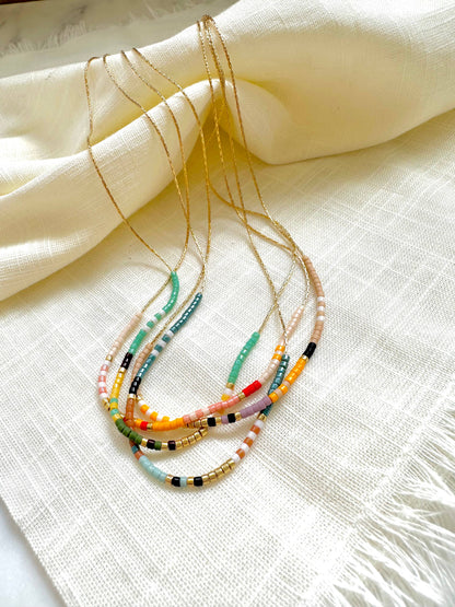 Ocean Breakup - Thin Beaded Necklace - Color Mix Collection