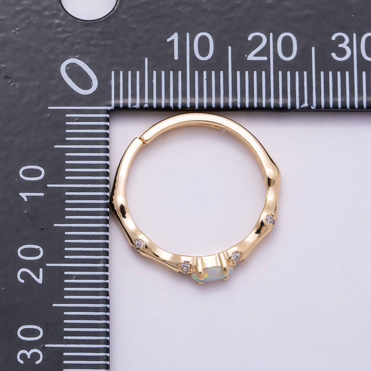 Aim Eternal - 16K Gold Filled Opal Micro Paved CZ Bamboo Adjustable Ring | Rings-00140