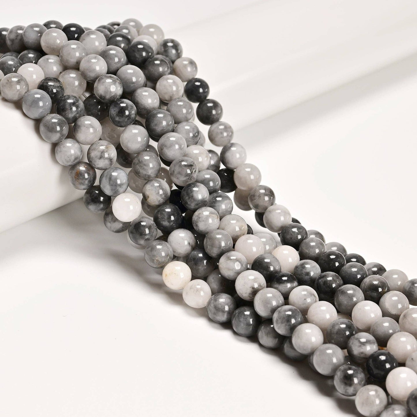 CRCBEADS - Natural Chinese Cloudy Gray Quartz Smooth Round Beads Size 8mm 10mm 15.5" Strand