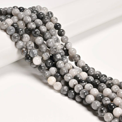 CRCBEADS - Natural Chinese Cloudy Gray Quartz Smooth Round Beads Size 8mm 10mm 15.5" Strand