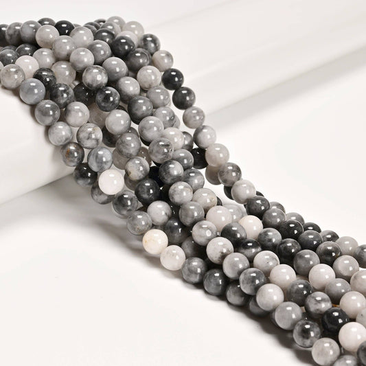 CRCBEADS - Natural Chinese Cloudy Gray Quartz Smooth Round Beads Size 8mm 10mm 15.5" Strand