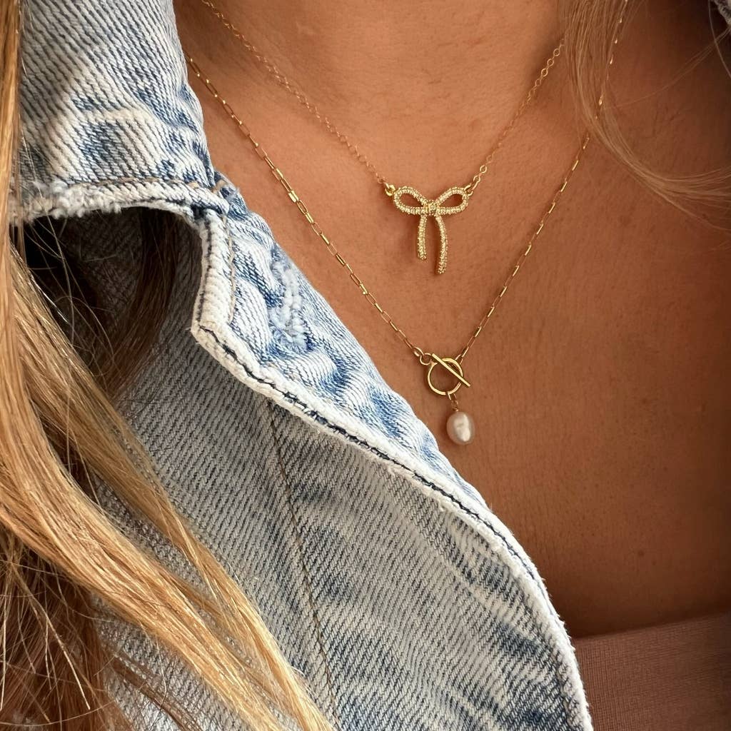 True by Kristy Jewelry - Bow Ribbon CZ Gold Filled Necklace