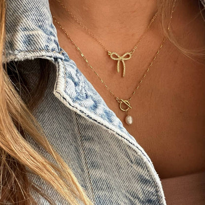 True by Kristy Jewelry - Bow Ribbon CZ Gold Filled Necklace