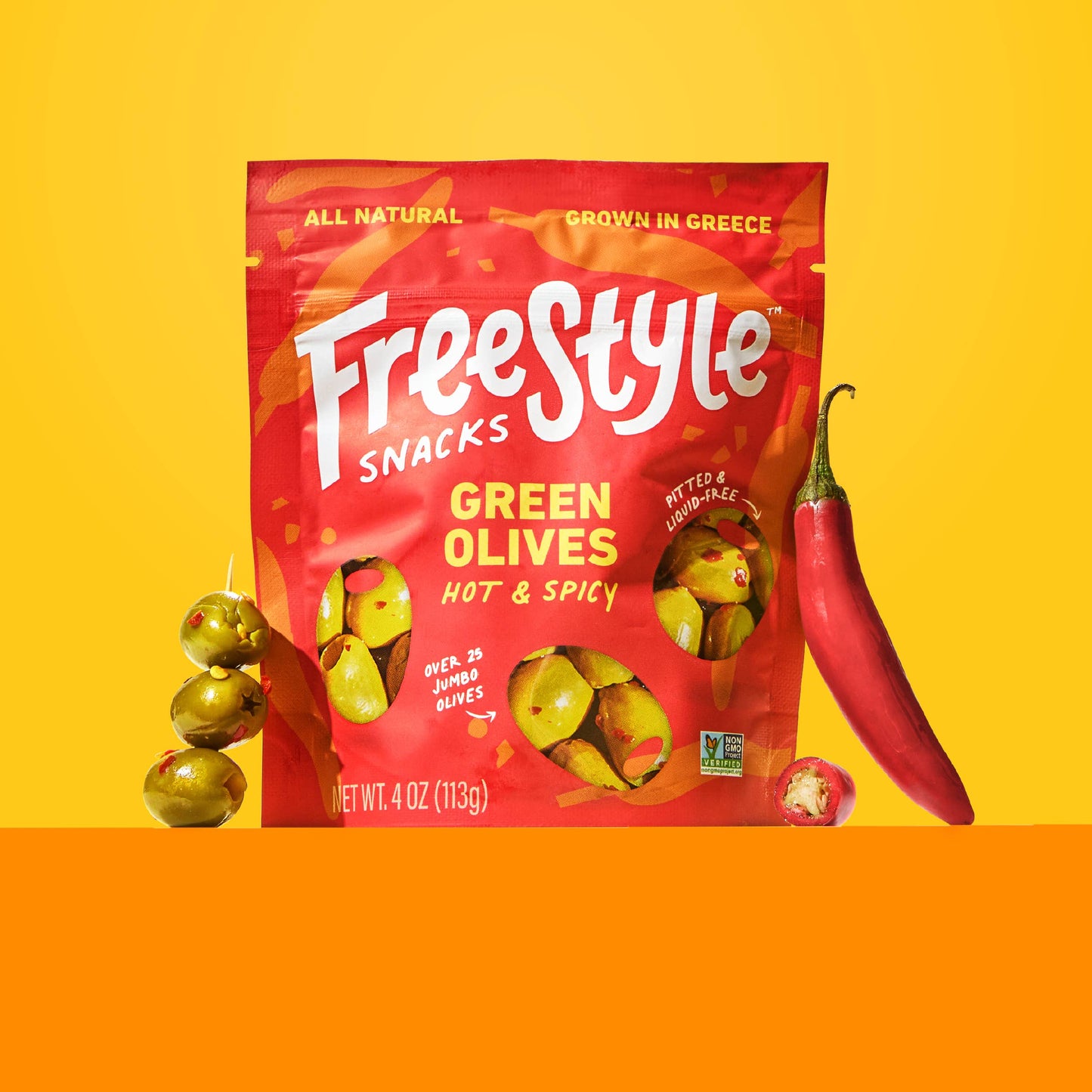 Freestyle Snacks - Hot & Spicy Green Olives 4oz - Freestyle Snacks