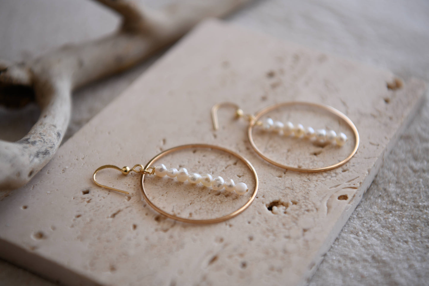 Cecelia Designs Jewelry - Hepburn Pearl or Gold Beaded Drop Hoop Earrings