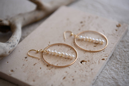 Cecelia Designs Jewelry - Hepburn Pearl or Gold Beaded Drop Hoop Earrings