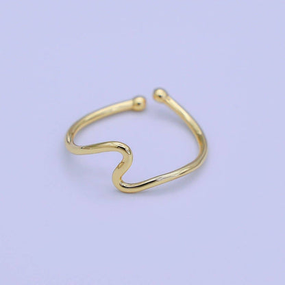 Aim Eternal - Minimalist Ring Gold Open Ring Wave Curvy Ring, Thin Ring Gold Ring Dainty Stackable Ring Adjustable Ring.R-084
