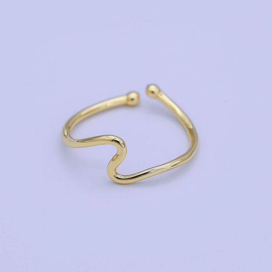Aim Eternal - Minimalist Ring Gold Open Ring Wave Curvy Ring, Thin Ring Gold Ring Dainty Stackable Ring Adjustable Ring.R-084