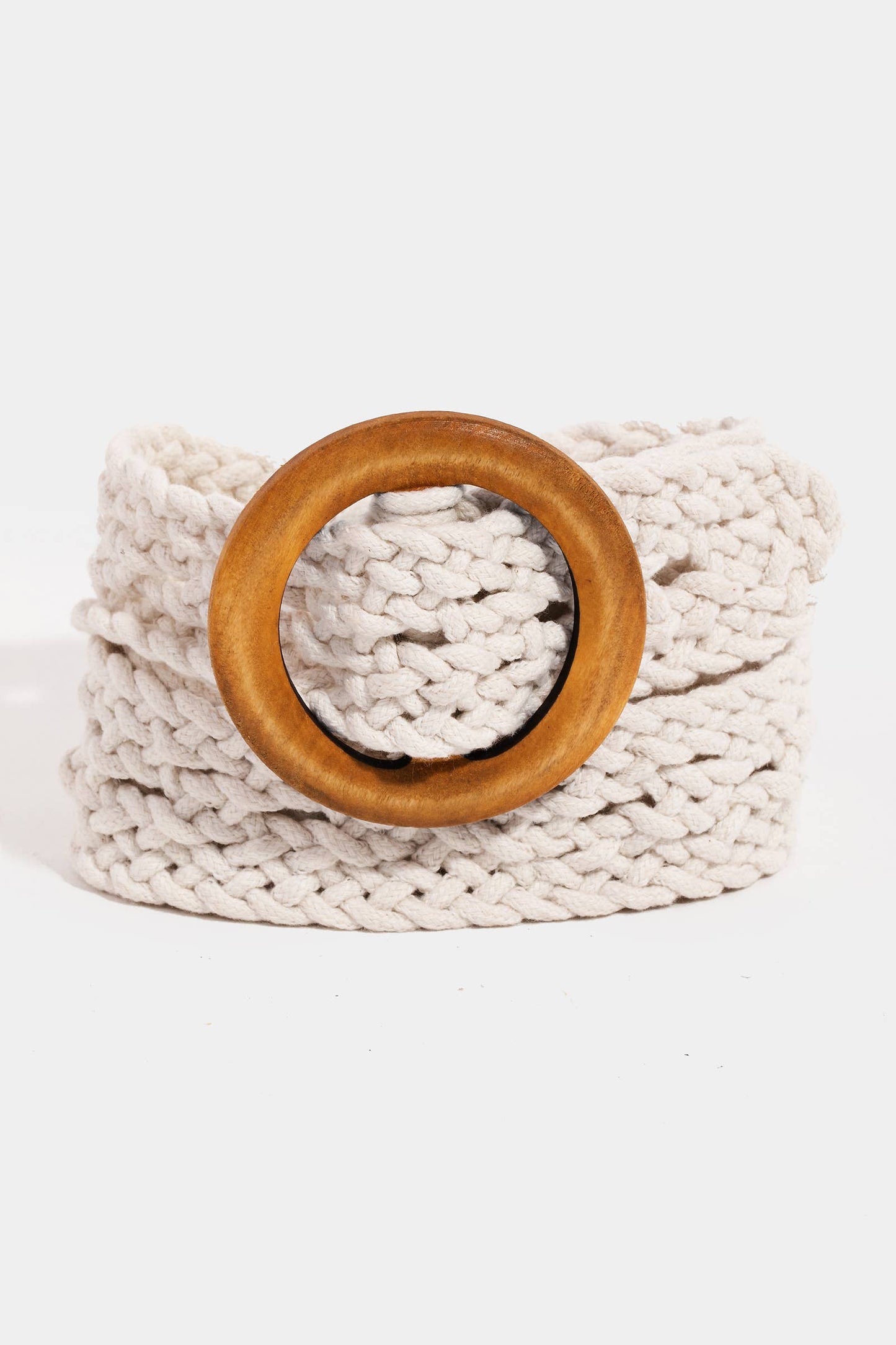 Collections by Fame Accessories - Round Wooden Buckle Braided Belt
