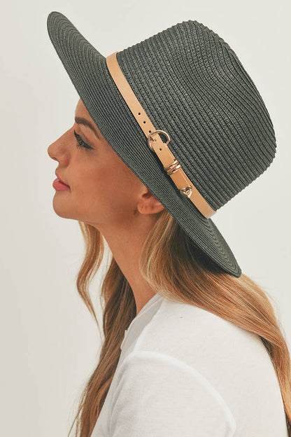Hana - PU Leather Buckled Band Panama Hat