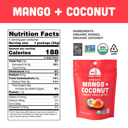 Mavuno Harvest Organics - Organic Mango + Coconut Fruit Bites, 8-pack case