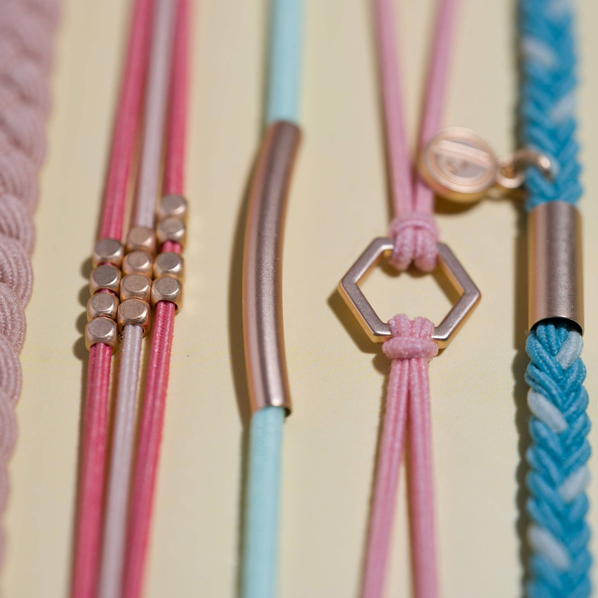 K'lani hair tie bracelets - "Live" Teal & Coral with Gold Accent Hair Tie Bracelets