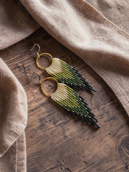 Mountain Sun Creations - Gemma - Handwoven Green Fringe Hoop Earrings