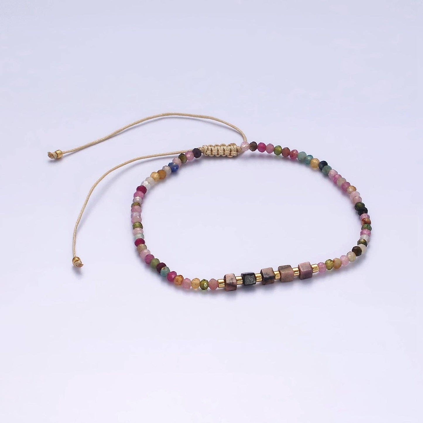 Aim Eternal - 14K Gold Filled Tourmaline Multifaceted Cream Rope Adjustabl