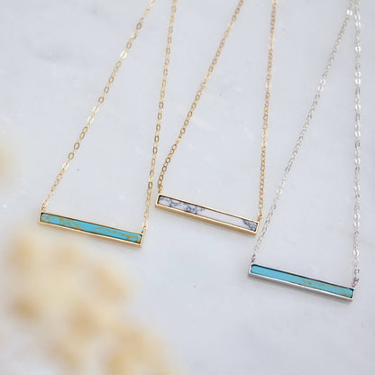 Mesa Blue - Turquoise, White Turquoise Bar Necklace