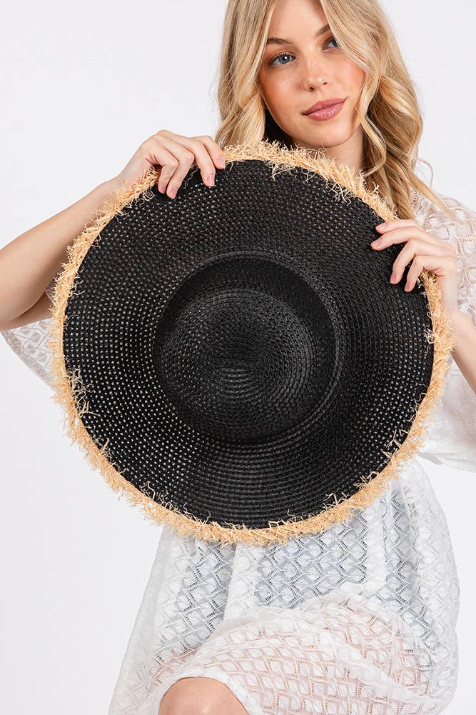 Hana - Frayed Edge Two Tone Floppy Summer Straw Hat