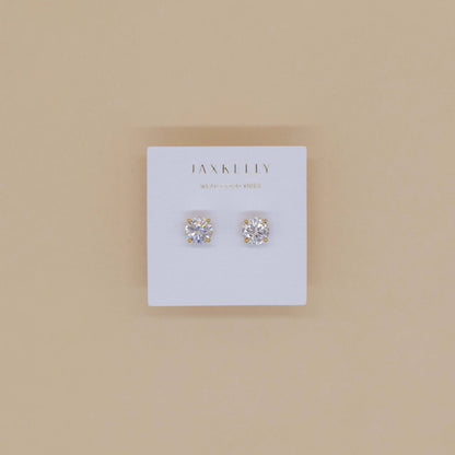 JaxKelly - Round CZ - Clear - Gold Earrings