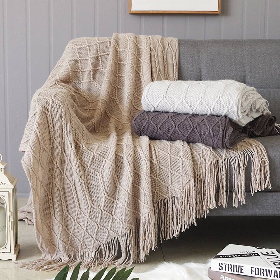 Fennco Styles - Rhombus Diamond Knit 50x60 Inch Throw Blanket