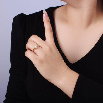 Aim Eternal - 14K Gold Filled Shell Pearl Solitaire Wrap Open Ring | O1317