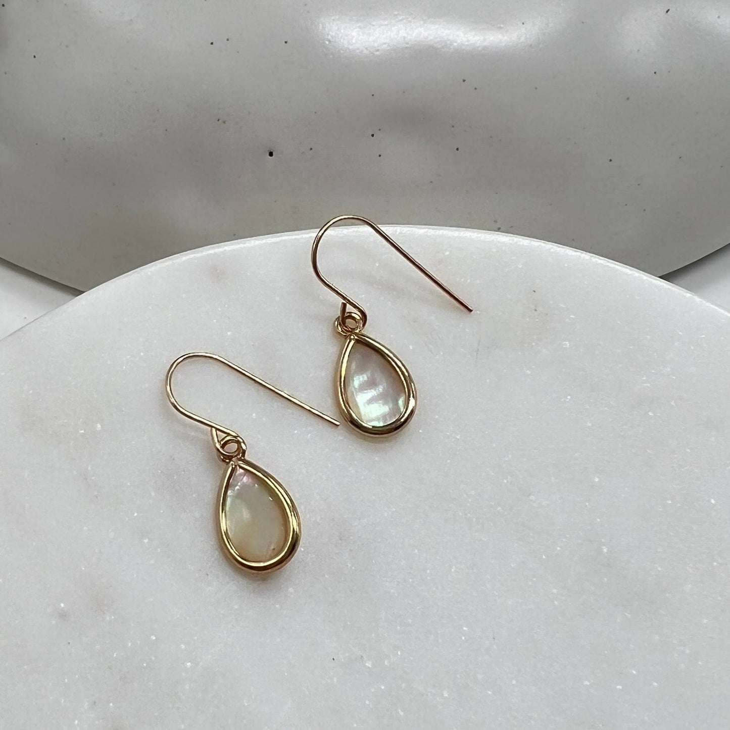 Sela+Sage - Small Mother of Pearl Earrings, Bezel Teardrops Gold Filled