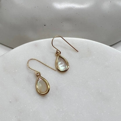 Sela+Sage - Small Mother of Pearl Earrings, Bezel Teardrops Gold Filled
