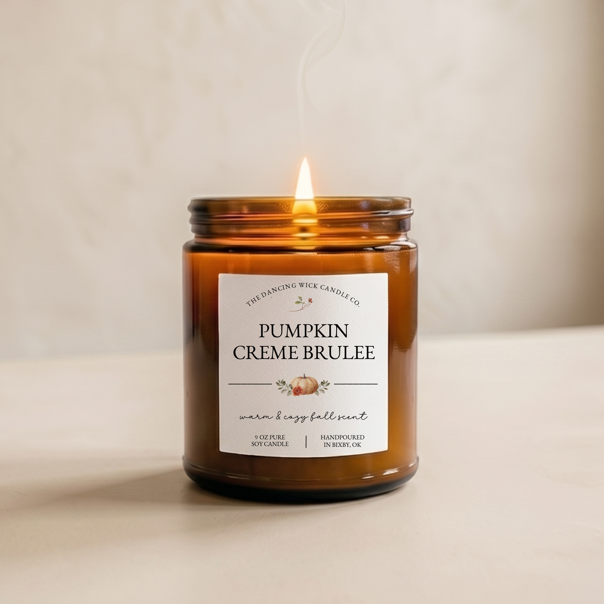 THE DANCING WICK CANDLES - Pumpkin Creme Brulee Fall Soy Candle - 4 & 9 oz Amber Jar