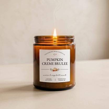 THE DANCING WICK CANDLES - Pumpkin Creme Brulee Fall Soy Candle - 4 & 9 oz Amber Jar