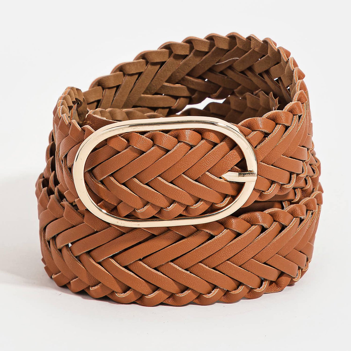 Collections by Fame Accessories - Braided Faux Leather Oval Buckle Belt