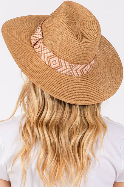 Hana - Aztec Tribal Pattern Band Straw Summer Sun Hat